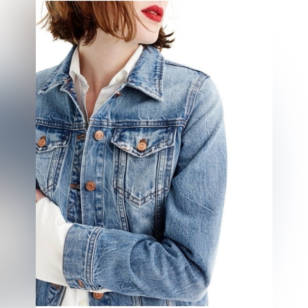 J. Crew Distressed Blue Denim Jean Jacket size XS